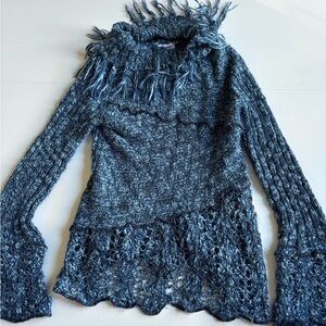 Blue Knitted Sweater Grunge Medium